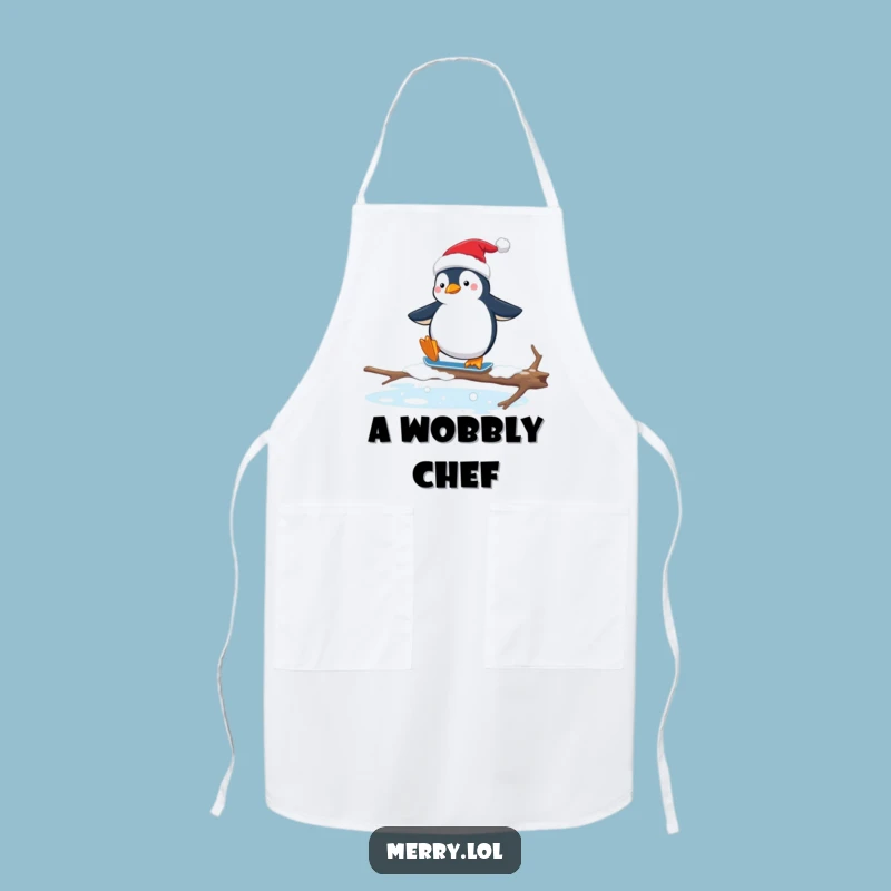 Funny Penguin Santa Hat Apron: Hilarious Awkward Ice Skating Kitchen Wear