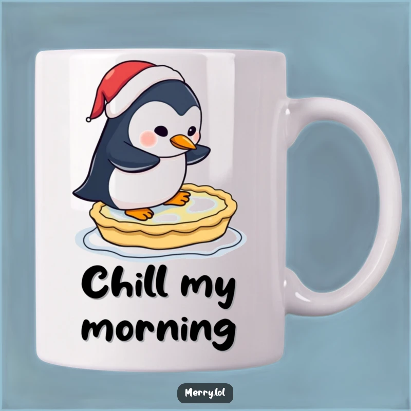 Funny Penguin Pie Skating Mug - Santa Hat Humor Gift