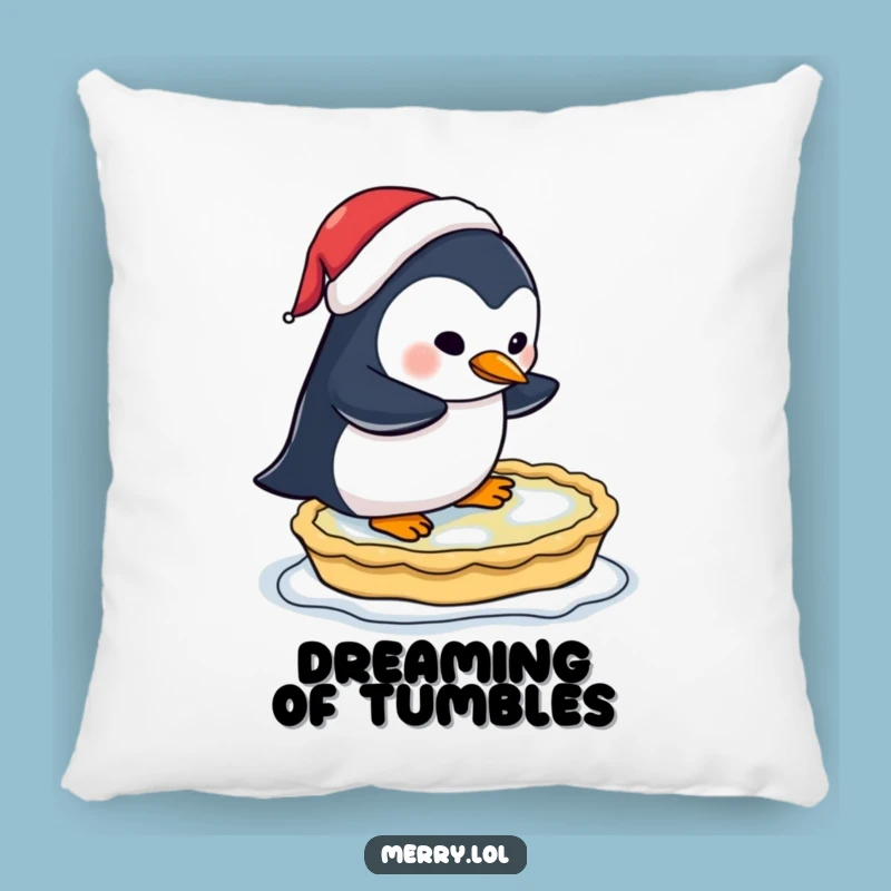 Funny Penguin Pie Skating Pillow - Cozy Santa Hat Decor
