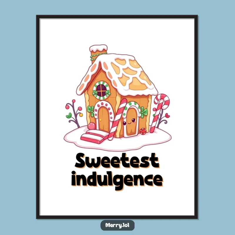 Funny Gingerbread House Digital Print: Sweet Candy Cane Chimney Art
