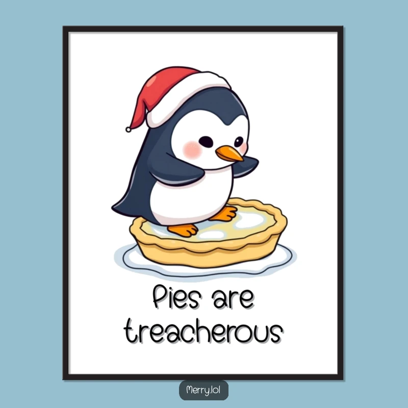 Funny Penguin Pie Skating Digital Print - Festive Art Download