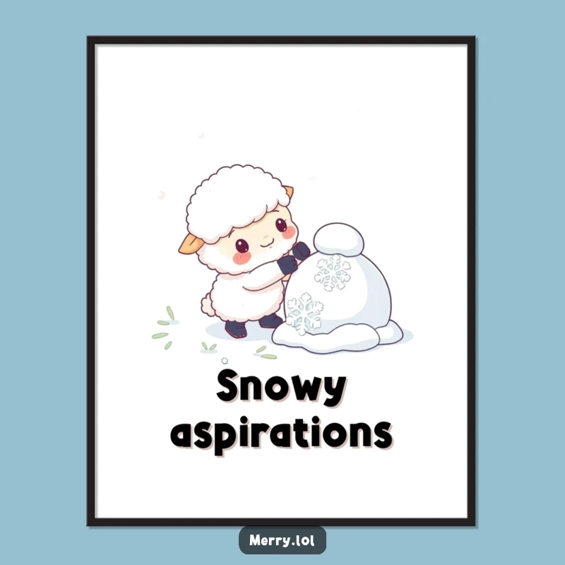 Funny Sheep Snowman Digital Print: Giant Snowflake Winter Wall Art