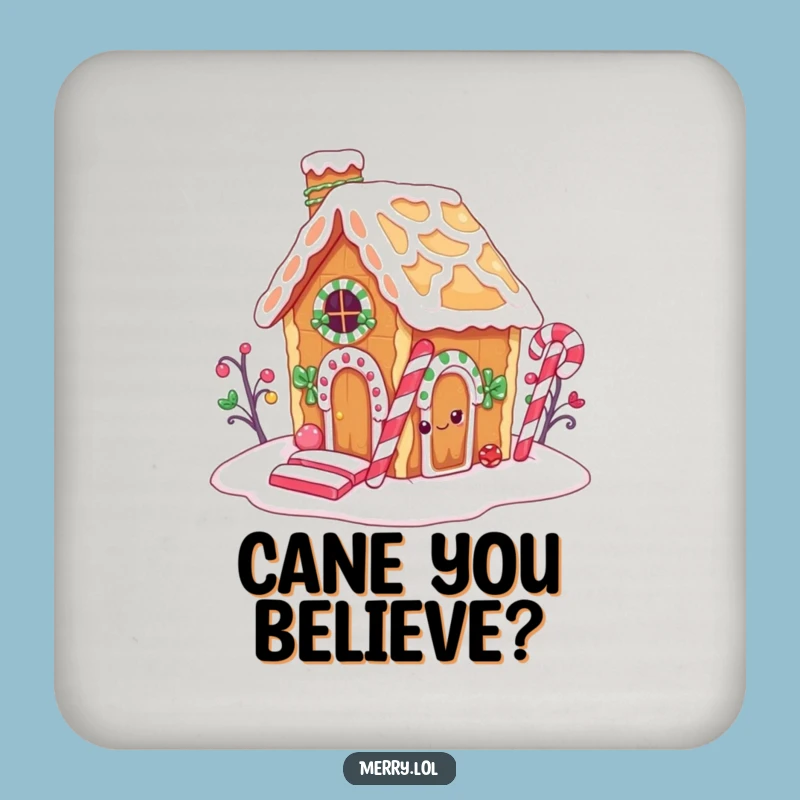 Funny Gingerbread House Coaster: Cute Candy Cane Chimney Drink Art