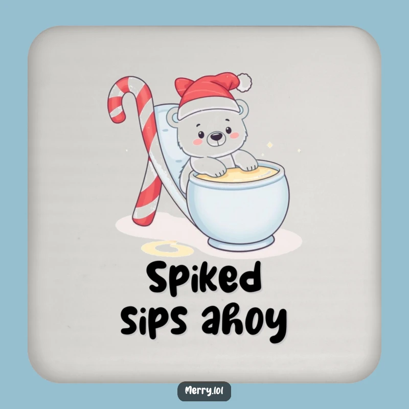 Funny Polar Bear Eggnog Drink Coaster: Protect Surfaces with Winter Cheer