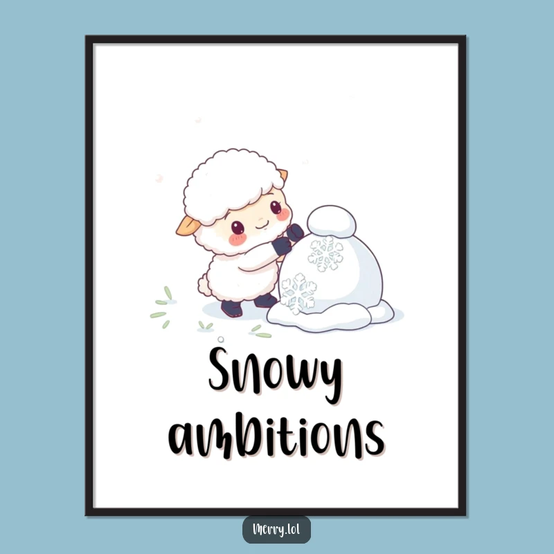 Funny Sheep Snowman Poster: Giant Snowflake Winter Art Print