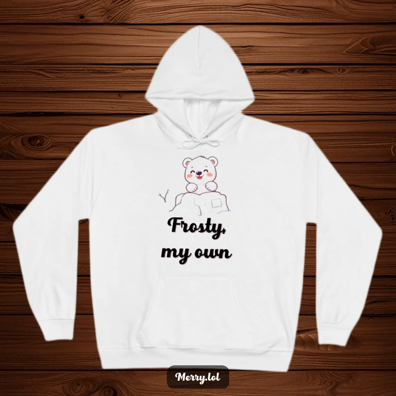 Funny hoodie showcasing an enthusiastic polar bear character busy building a snow fort, offering warmth and a touch of winter fun.