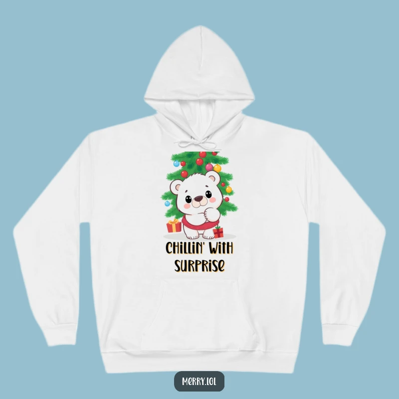 Funny Polar Bear Hoodie - Cozy Surprised Peek for Christmas Comfort