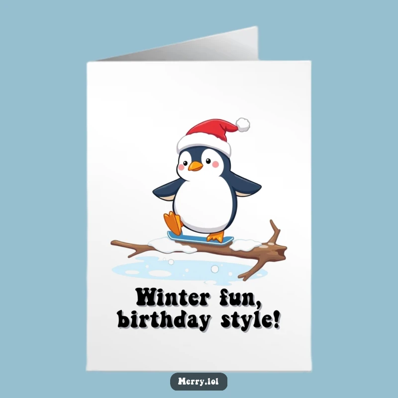 Funny Free Printable Penguin Birthday Card: Awkward Skater Downloadable Gift for Laughs