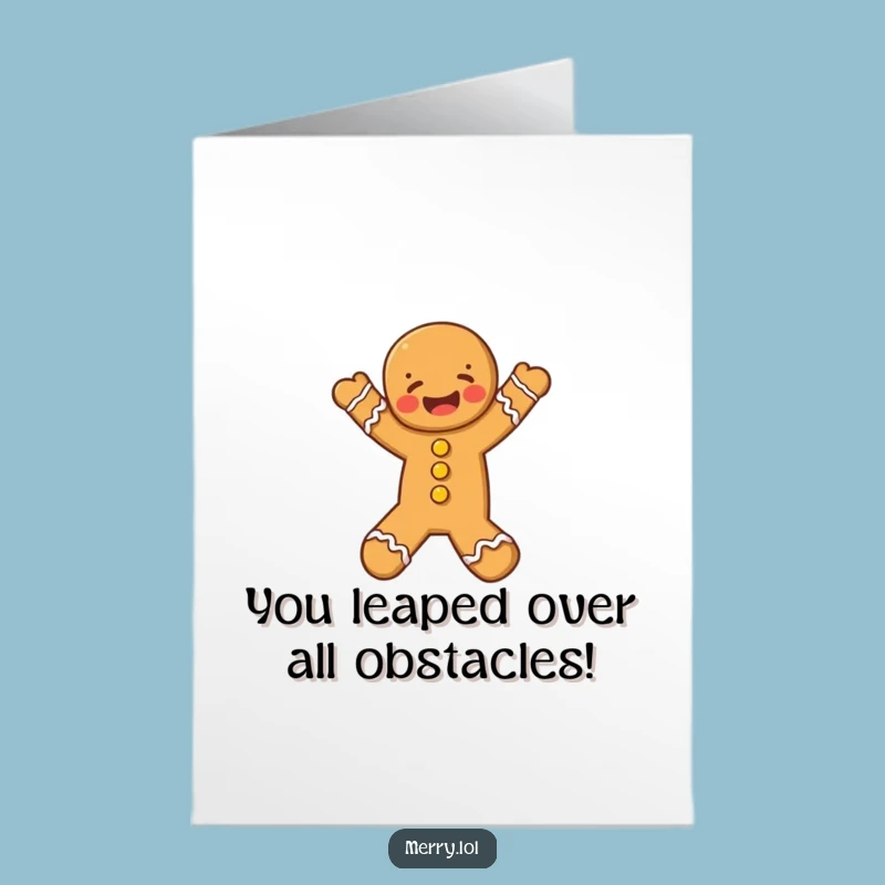 Free Printable Congrats Card: Joyful Gingerbread Leap - Downloadable Celebration Greeting