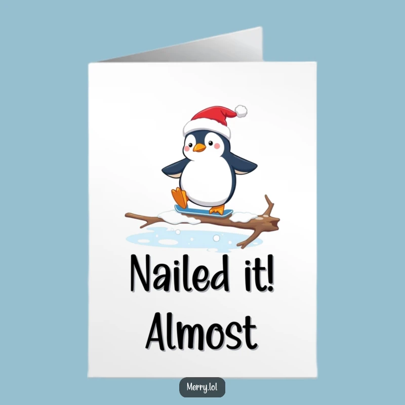 Free Printable Penguin Congrats Card: Awkward Skater Downloadable for Hilarious Achievements