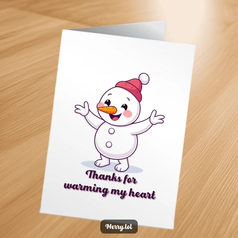 Funny Free Printable Thank You Card: Cheery Snowman Character Doing a Clumsy Jig, Expressing Grateful Winter Cheer