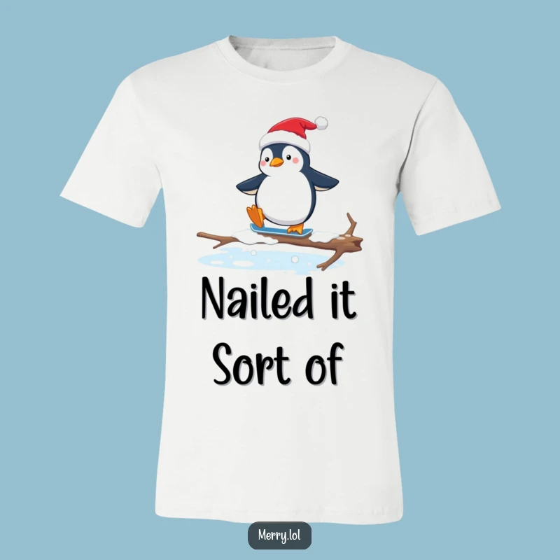 Funny Penguin Santa Hat T-Shirt: Hilarious Awkward Ice Skating Graphic Tee