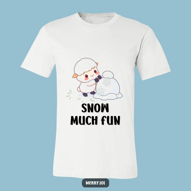 Funny Sheep Snowman T-Shirt: Giant Snowflake Construction Laugh Tee