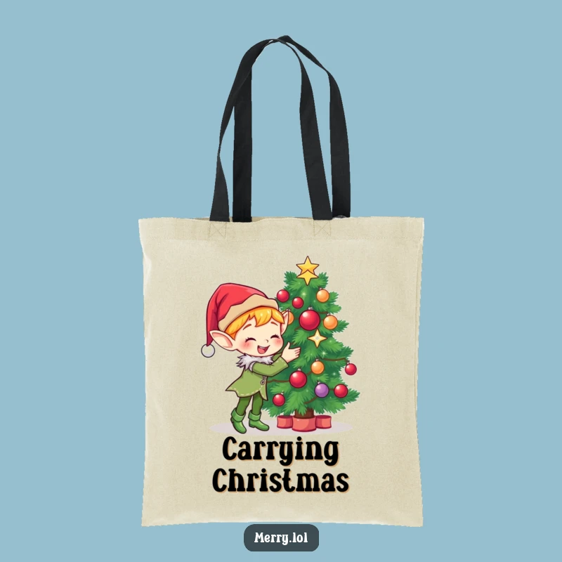 Funny Elf Tote Bag: Cute Decorator Elf, Holiday Sparkle, Gift