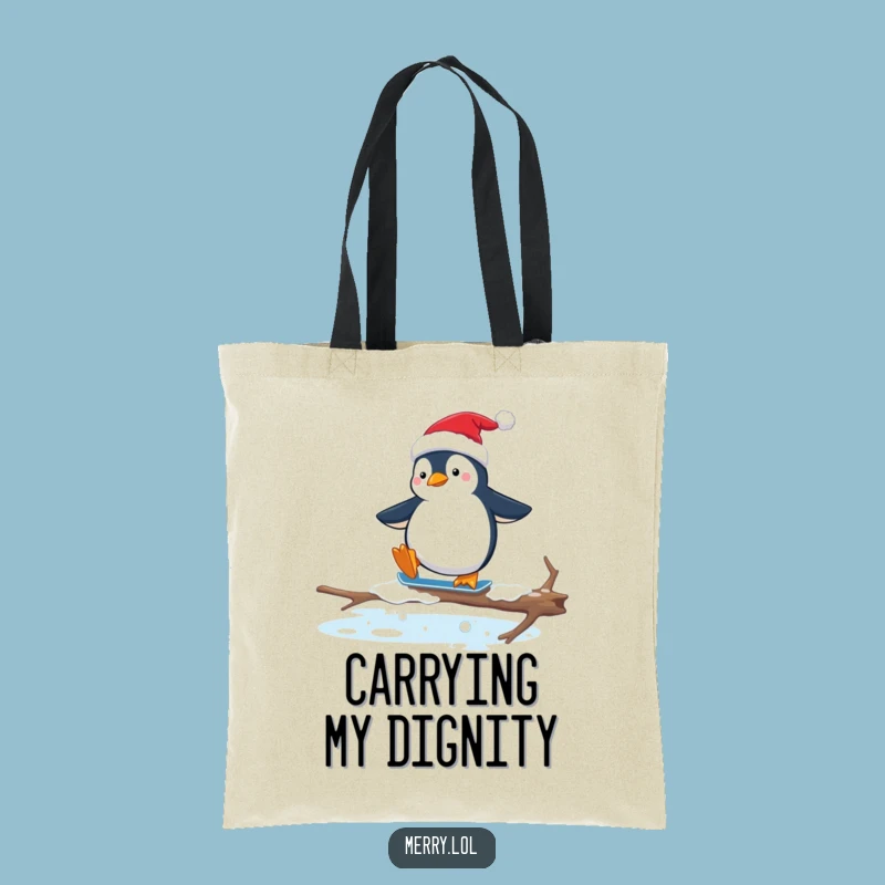 Funny Penguin Santa Hat Tote Bag: Hilarious Holiday Ice Skating Shopping Bag